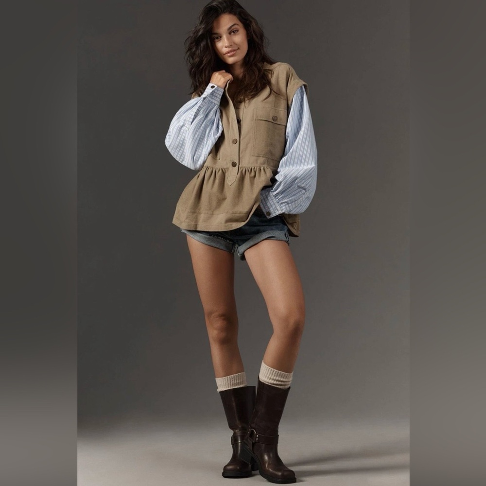 Anthropologie Pilcro Shirt Sleeve Knit Babydoll Shacket Size L